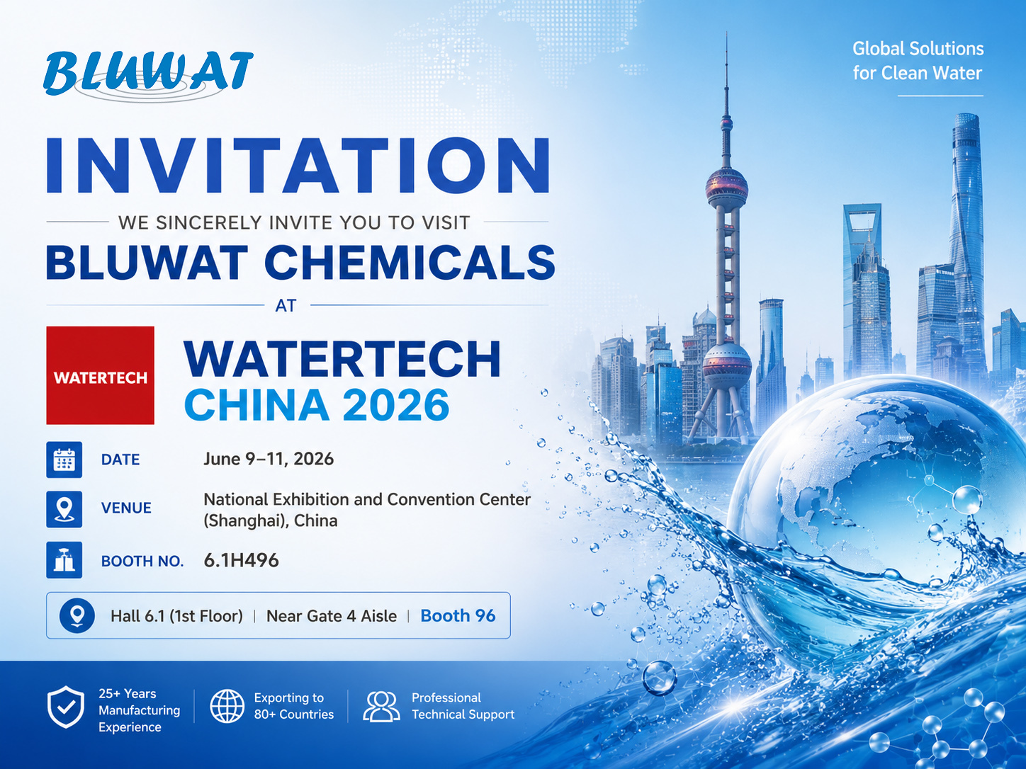 Últimos blogs da empresa sobre Conheça a Bluwat Chemicals na WATERTECH CHINA 2026 – Convite para exposição em Xangai