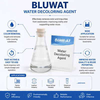 Comprar BWD-01 Agente de descoloração de água para efluentes industriais de alta cor com eliminação de cor de 50-99% e redução de COD de 50-80% fabricação em linha