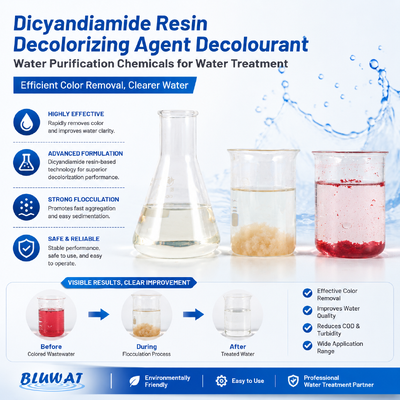 Comprar Agente de descoloração de água BWD-01 - Agente de descoloração de resina de dicianodiamida com conteúdo sólido de 55% para tratamento de águas residuais industriais fabricação em linha