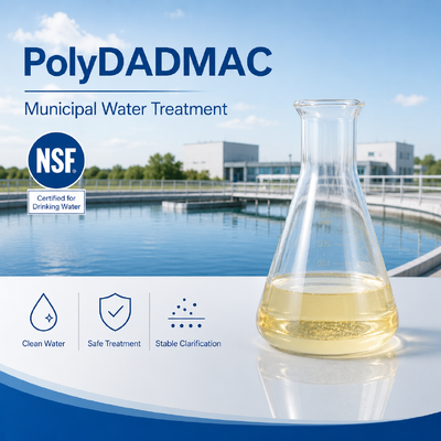 Comprar Polímero de amónio quaternário líquido de alta carga catiônica PolyDADMAC, certificado pela NSF, com teor sólido de 20%, 40%, 50% fabricação em linha
