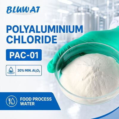 Comprar 30% Min. Al2O3 Pó branco PAC-01 Cloreto de polialumínio para tratamento de águas de processamento alimentar fabricação em linha