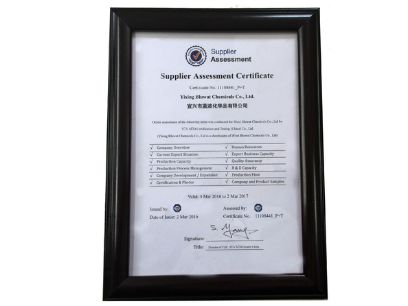 China Yixing bluwat chemicals co.,ltd Certificações